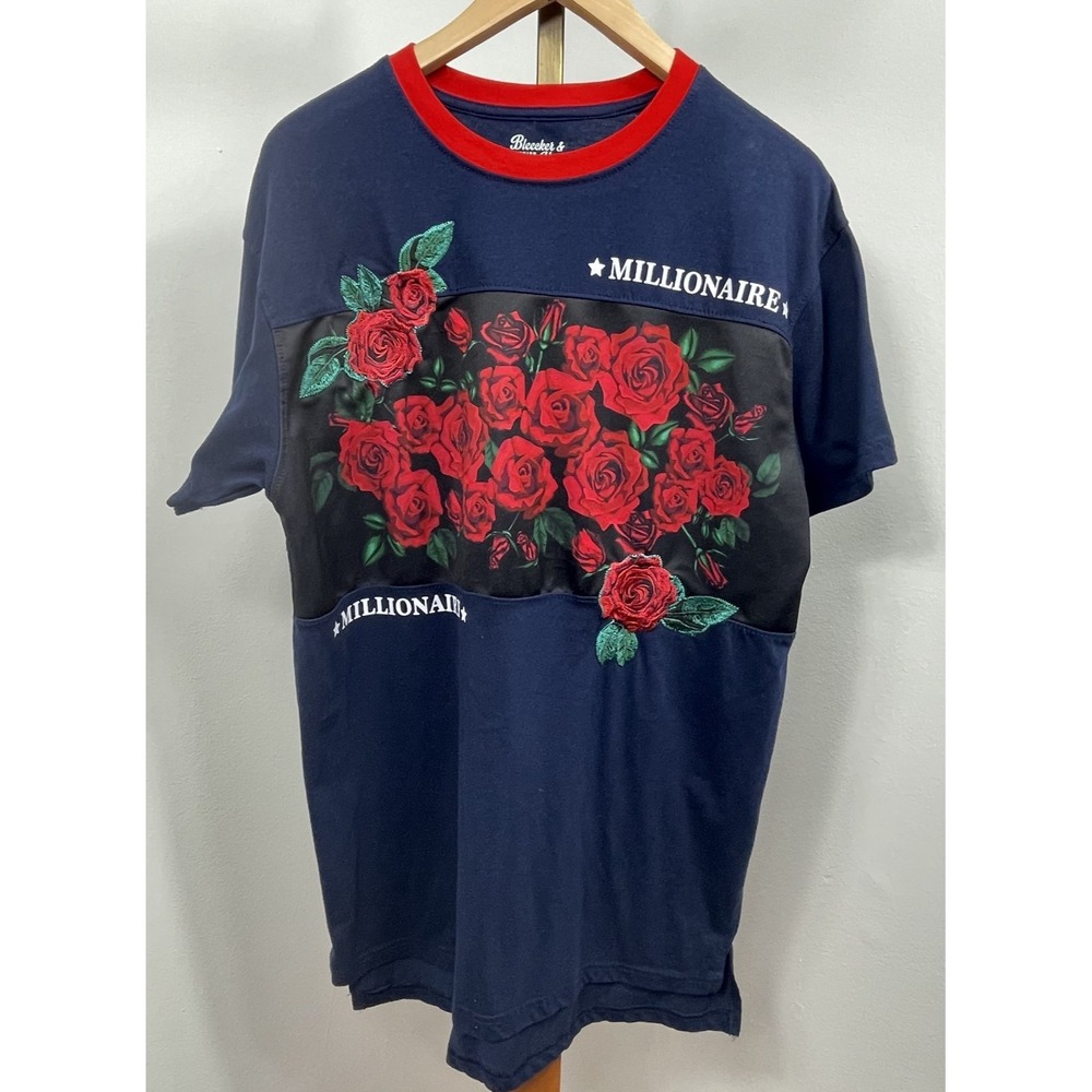 Millionaire Rose Navy Blue T Shirt Short Sleeve Bleeker & Mercer Sz XL